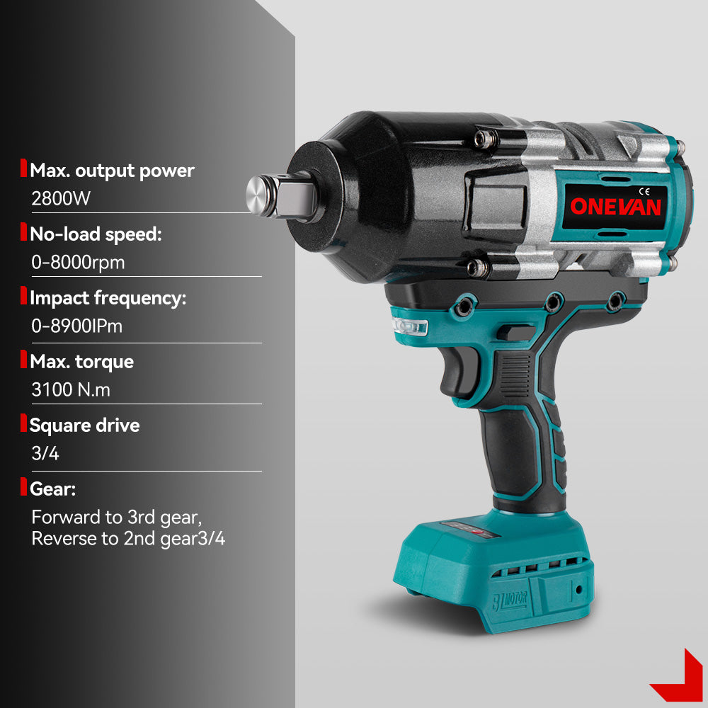 ONEVAN 3/4 3100N¡¤m Impact Wrench & 1/2'' 1000N¡¤m Ratchet Wrench Brushless Cordless 2?Pc. Combo Kit 6.0Ah
