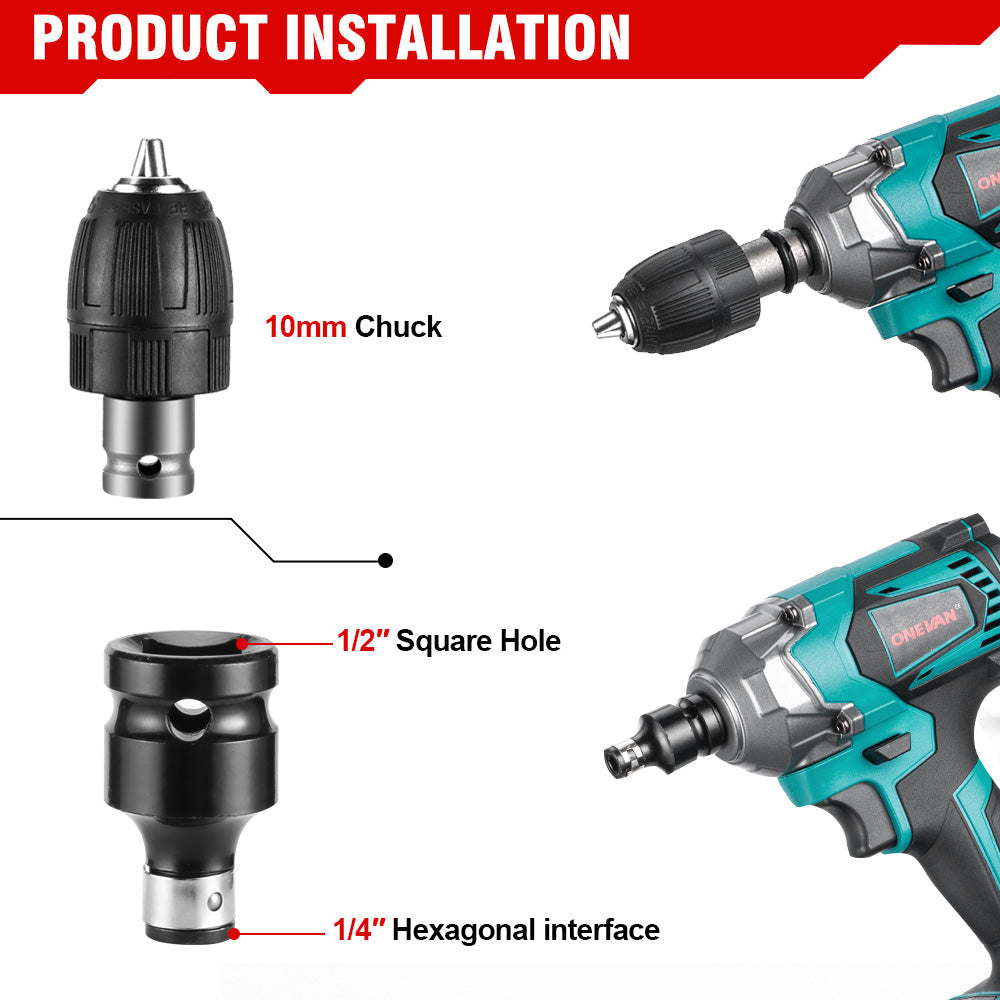 ONEVAN 12Pcs Set Electric Impact Wrench Hexs Socket Adapter Kit
