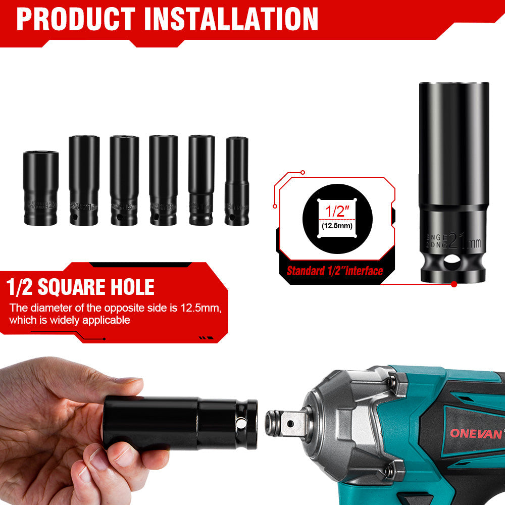 ONEVAN 12Pcs Set Electric Impact Wrench Hexs Socket Adapter Kit