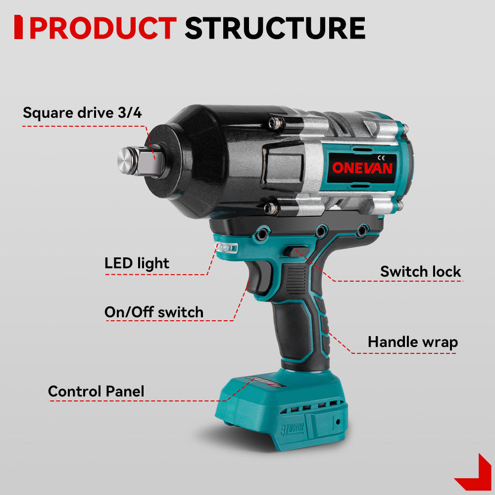 ONEVAN 3/4 3100N¡¤m Impact Wrench & 10000PSL Grease Gun Brushless Cordless 2?Pc. Combo Kit 6.0Ah
