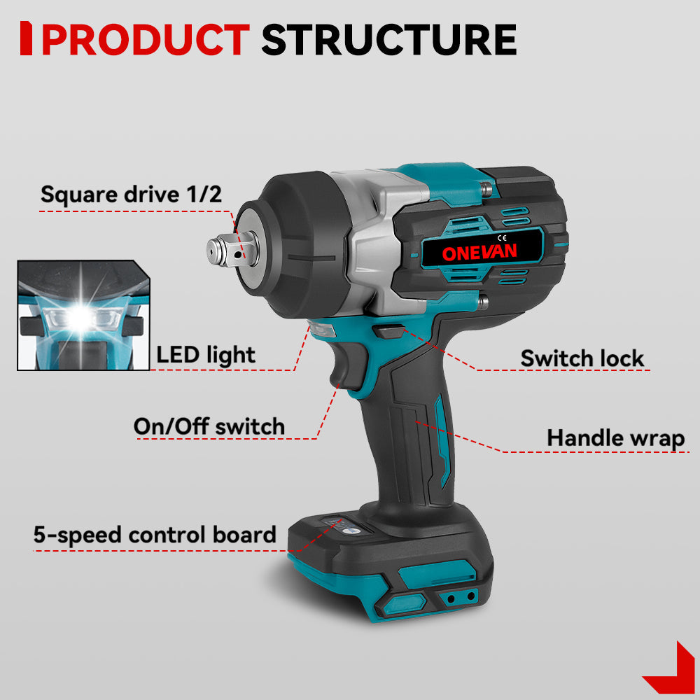 ONEVAN 1/2 520N¡¤m & 1200N¡¤m & 1800N¡¤m & 2800N¡¤m Impact Wrench Brushless Cordless 4-Pc. Combo Kit 6.0Ah
