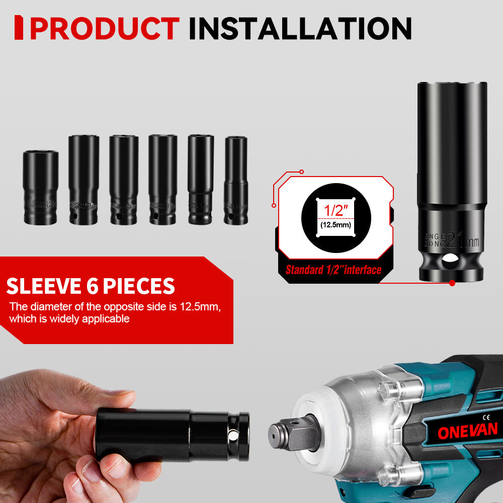 ONEVAN 44-Piece Ratchet Wrench Accessory Set with 1/2 Square Drive Sockets and Combination Kit