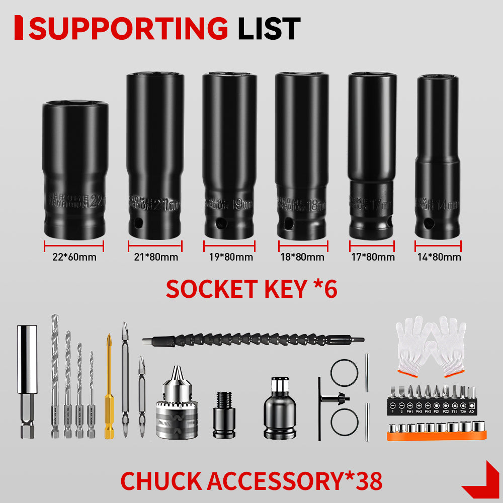 ONEVAN 44-Piece Ratchet Wrench Accessory Set with 1/2 Square Drive Sockets and Combination Kit