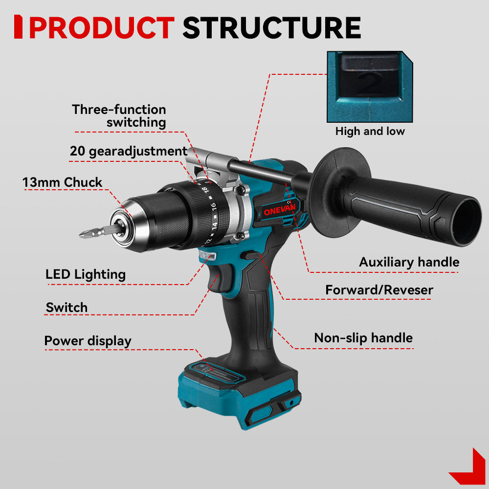 ONEVAN 125mm Circular Saw & 13mm Electric Drill & 1/4 Screwdriver Brushless Cordless 3?Pc. Combo Kit 6.0Ah