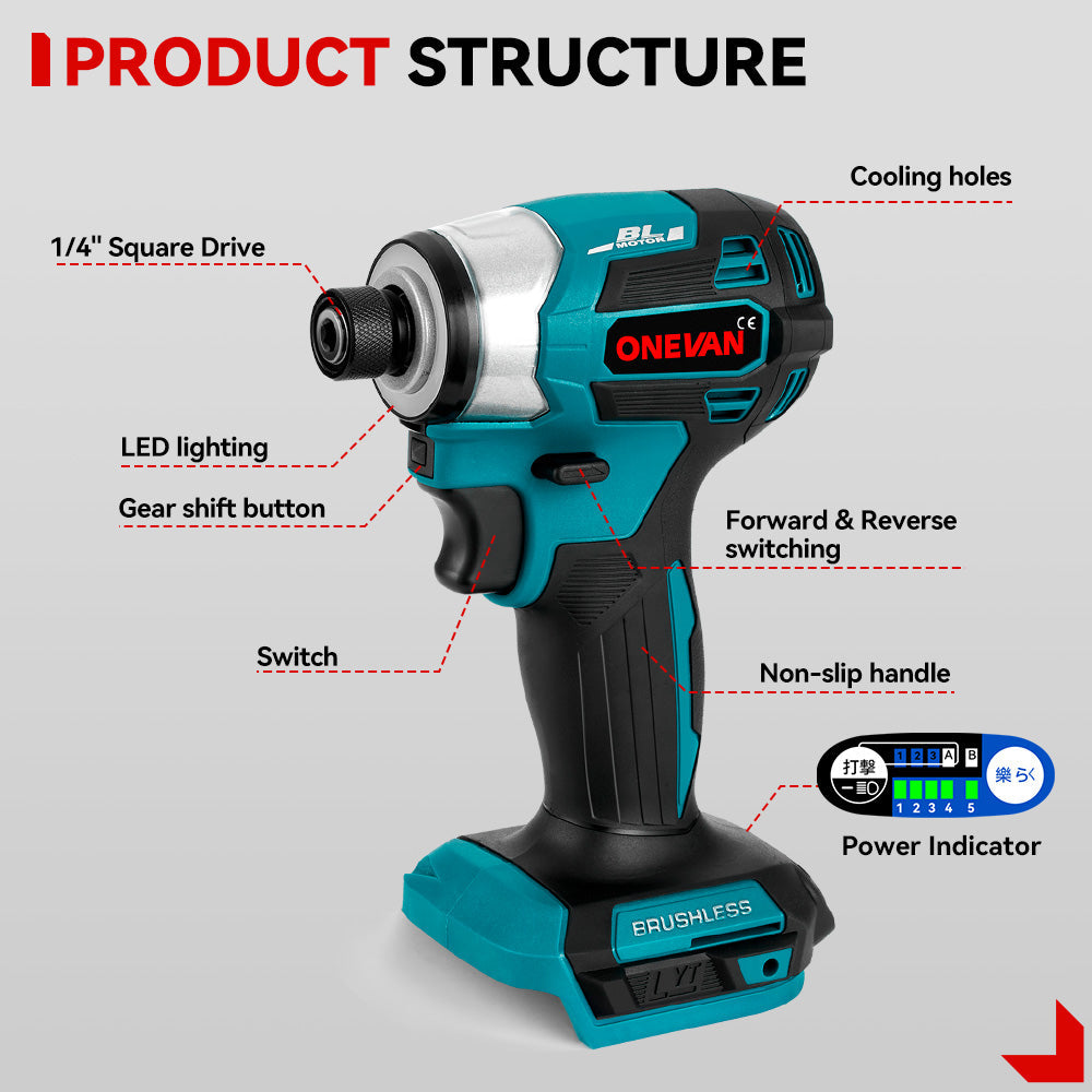 ONEVAN 125mm Circular Saw & 13mm Electric Drill & 1/4 Screwdriver Brushless Cordless 3?Pc. Combo Kit 6.0Ah