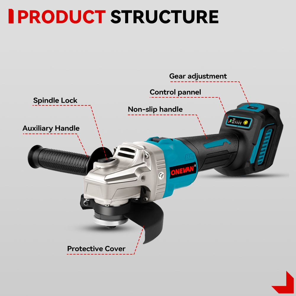 ONEVAN 1/2 1200N¡¤m Impact Wrench & 125mm Grinder & 13mm Drill & Hammer Drill Brushless Cordless 4?Pc. Combo Kit 6.0Ah