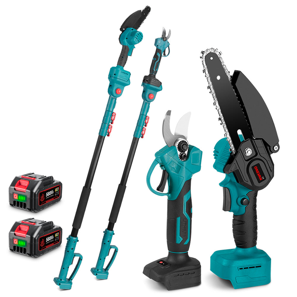ONEVAN 6 Chainsaw & 25mm Pruner with 2m Telescoping Pole Brushless Cordless Combo Kit
