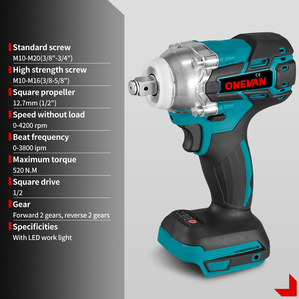 ONEVAN 1/2 520N¡¤m & 1200N¡¤m & 1800N¡¤m & 2800N¡¤m Impact Wrench Brushless Cordless 4-Pc. Combo Kit 6.0Ah