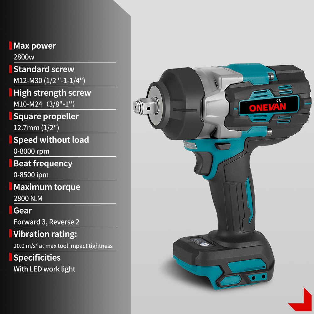 ONEVAN 1/2 2800N¡¤m Brushless Cordless Impact Wrench | For Makita 18V Battery