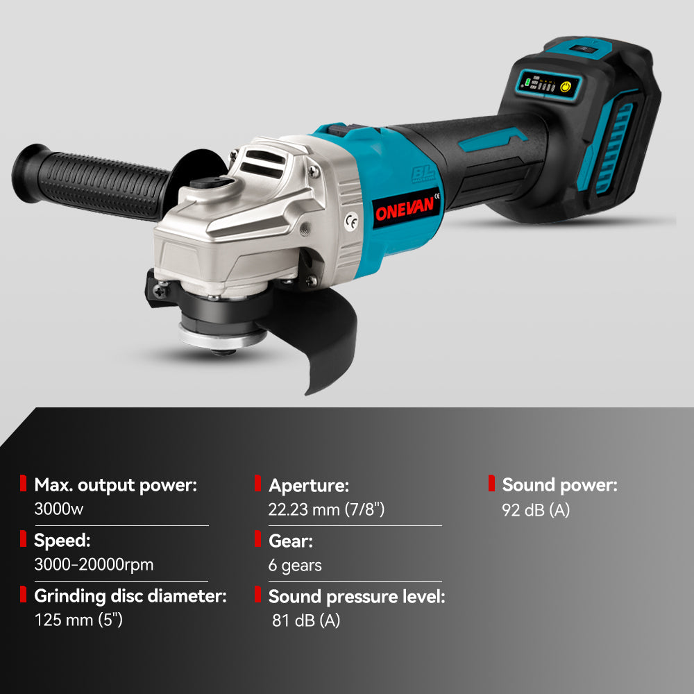 ONEVAN 1/2 1800N¡¤m Impact Wrench & 125mm Grinder Brushless Cordless 2?Pc. Combo Kit 6.0Ah
