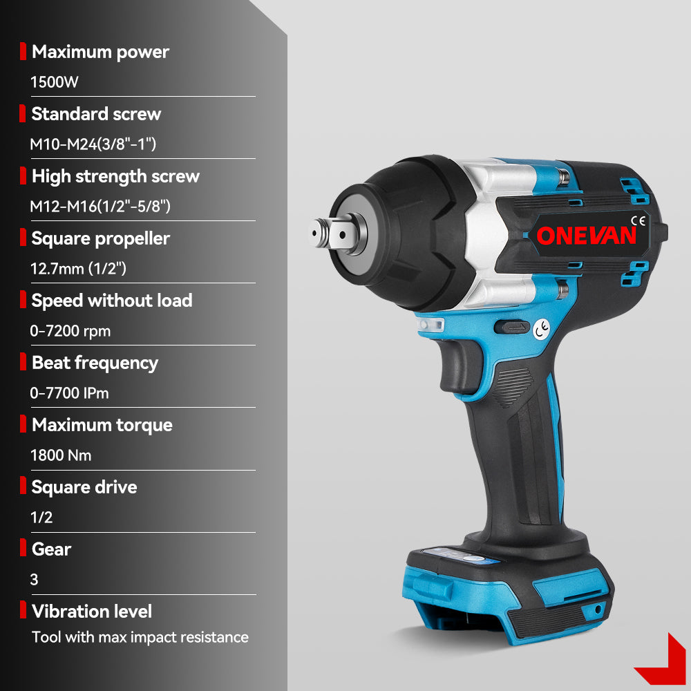 ONEVAN 1/2 1800N¡¤m Torque Brushless Cordless Impact Wrench | For Makita 18V Battery