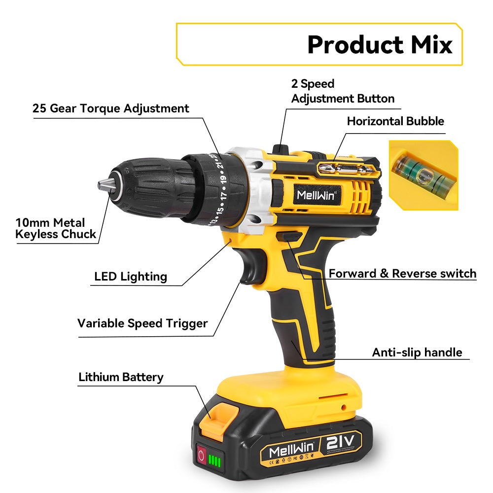 ONEVAN Brushless Cordless Impact Drill Set With 34 Accessories | For Makita 18V Battery