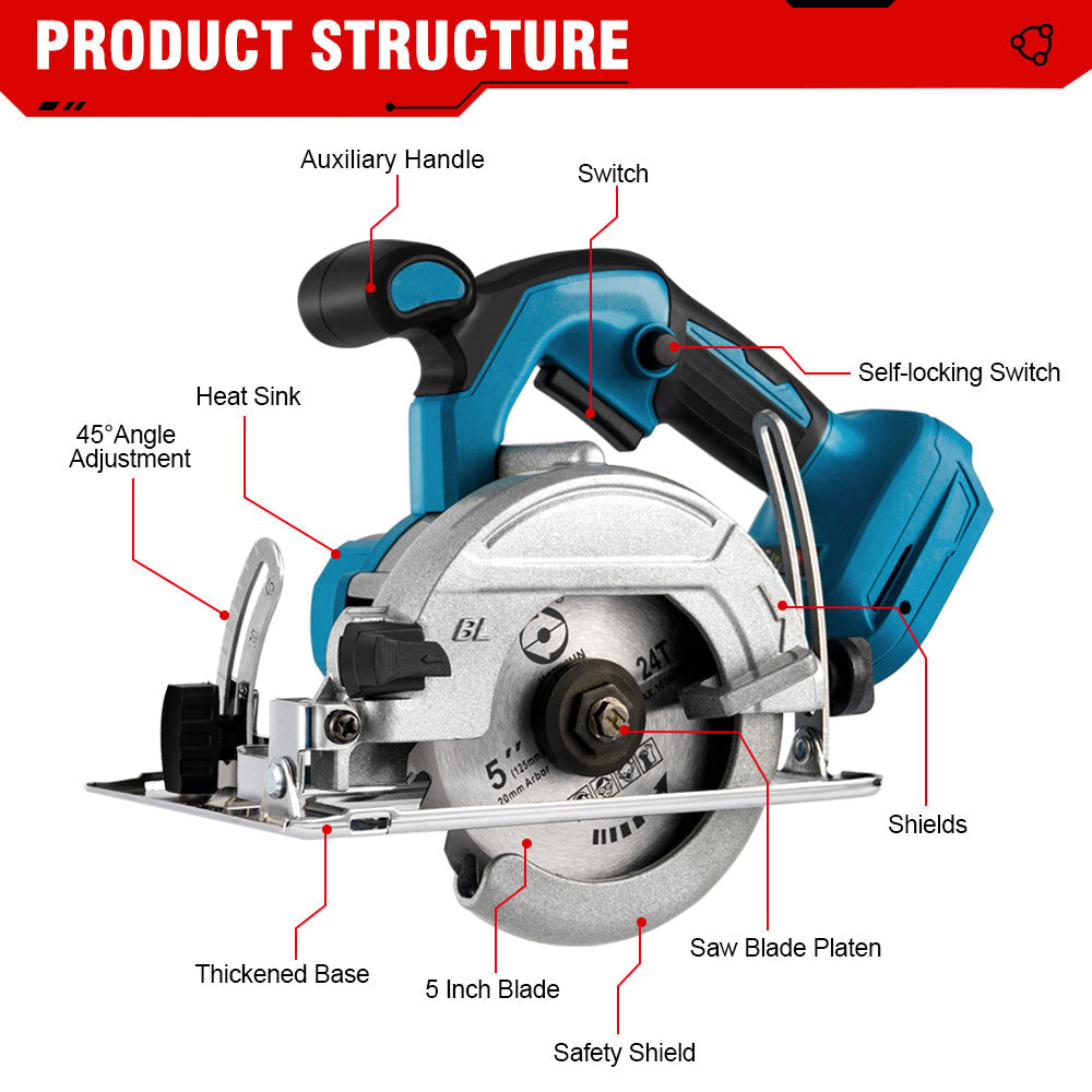 ONEVAN 125mm Circular Saw & 13mm Electric Drill & 1/4 Screwdriver Brushless Cordless 3?Pc. Combo Kit 6.0Ah