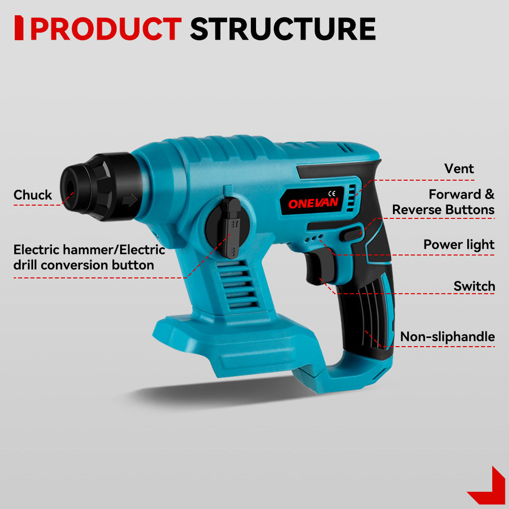 ONEVAN 1/2 1200N¡¤m Impact Wrench & 125mm Grinder & 13mm Drill & Hammer Drill Brushless Cordless 4?Pc. Combo Kit 6.0Ah