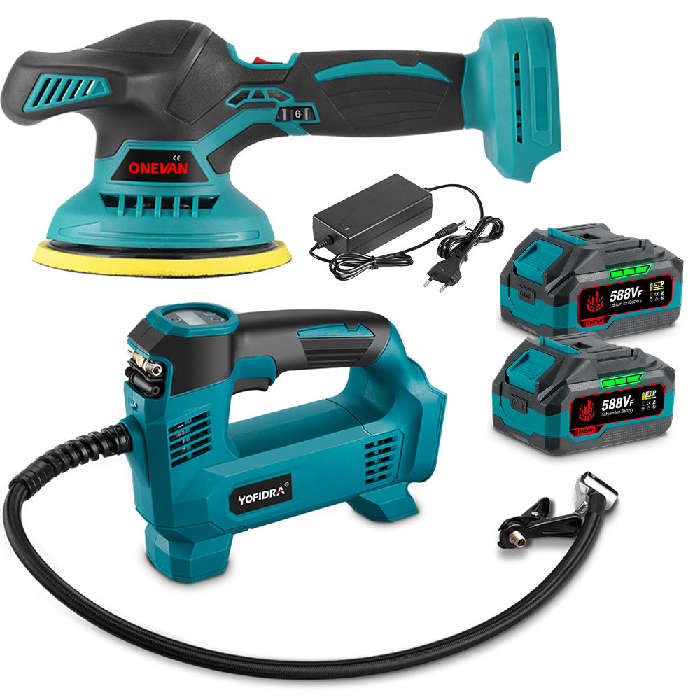 ONEVAN Car Inflator Pump & Polishing Machine Brushless Electric 2?Pc. Combo Kit 6.0Ah