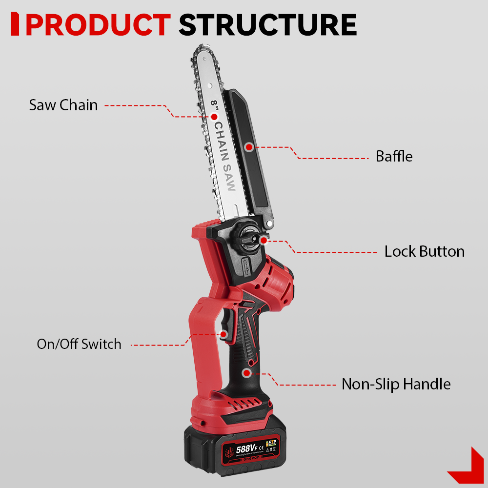 ONEVAN 8 Cordless Pole Saw 2 In 1 Brushless Chainsaw with Telescoping Pole(1.08-2.01m) | For Makita 18V Battery