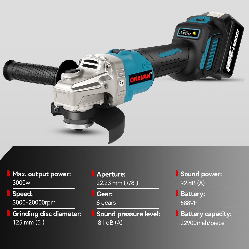 ONEVAN 1/2 1200N¡¤m Impact Wrench & 125mm Grinder & 13mm Drill & Hammer Drill Brushless Cordless 4?Pc. Combo Kit 6.0Ah