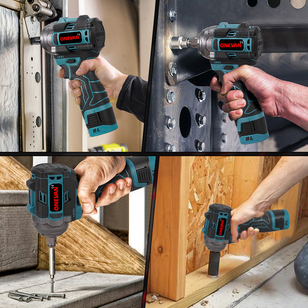 ONEVAN 16.8V 1/2 500N¡¤m Brushless Cordless Impact Wrench With 2 Batteries & Charger