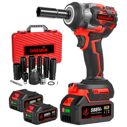 ONEVAN 1/2 1200N¡¤m Brushless Cordless Impact Wrench With 2 Batteries & 12-Piece Socket Set