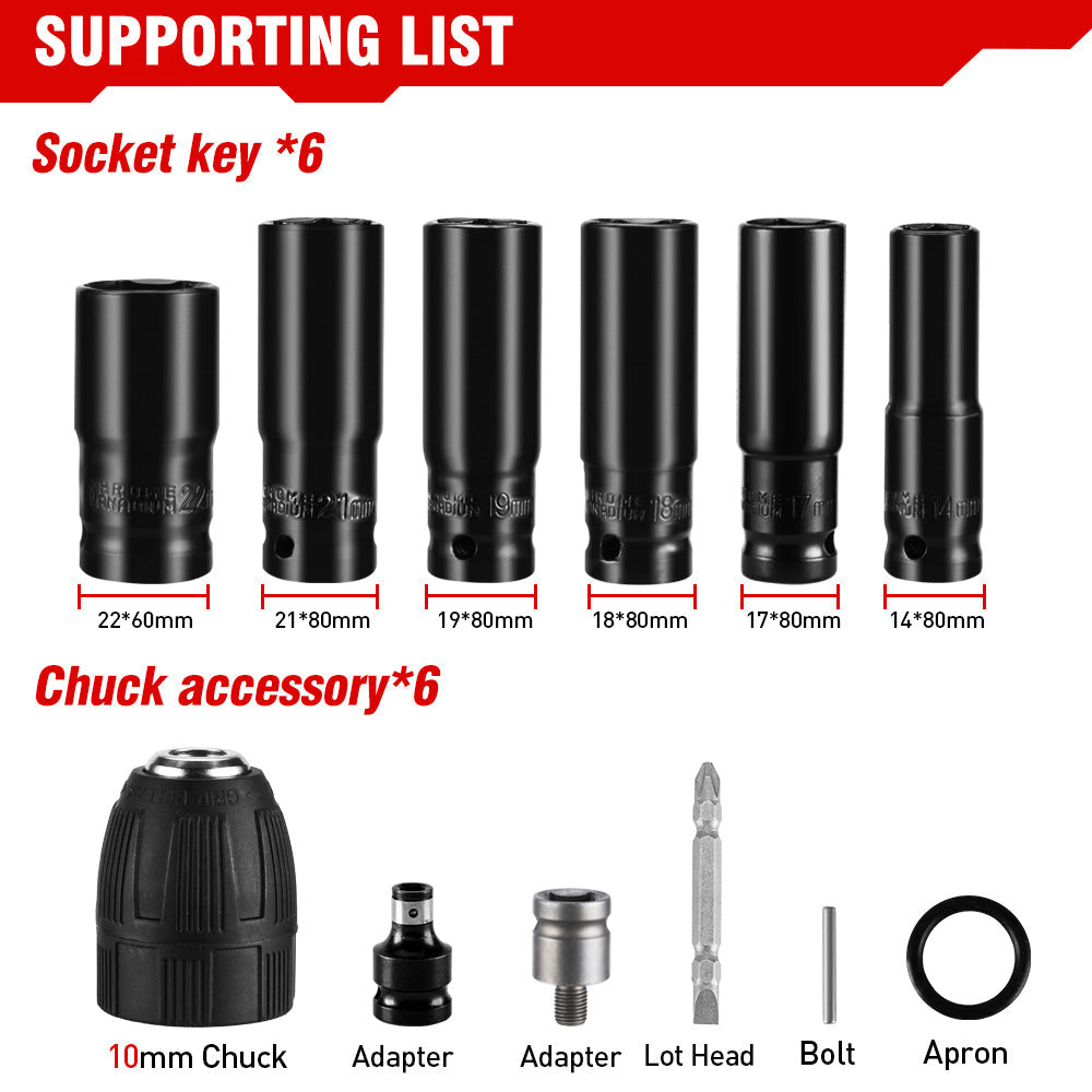 ONEVAN 12Pcs Set Electric Impact Wrench Hexs Socket Adapter Kit