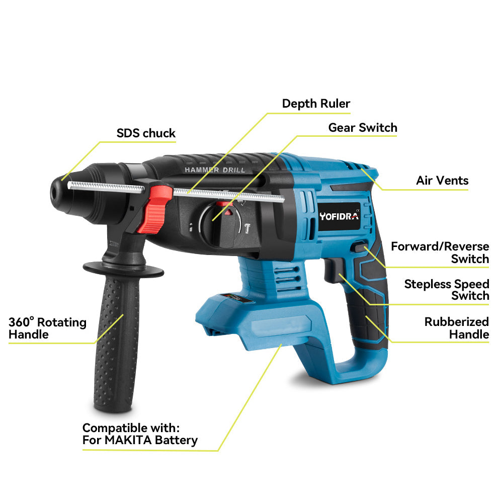ONEVAN 26mm 1680W Brushless Cordless Hammer Drill | For Makita 18V Battery