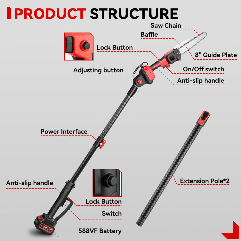 ONEVAN 8 Telescoping Pole(1.3-2.25m) Brushless Cordless Chainsaw | For Makita 18V Battery