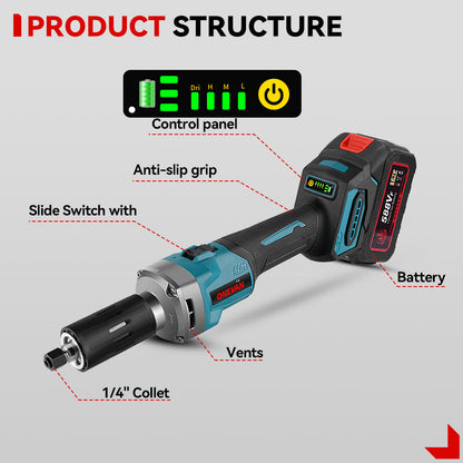 ONEVAN 6mm Brushless Cordless Die Grinder with 4-Speed Variable Adjustment | For Makita 18V Battery