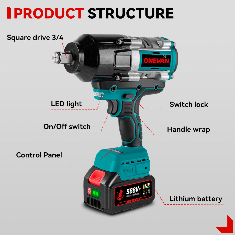 ONEVAN 3/4 3100N¡¤m Brushless Cordless Impact Wrench | For Makita 18V Battery