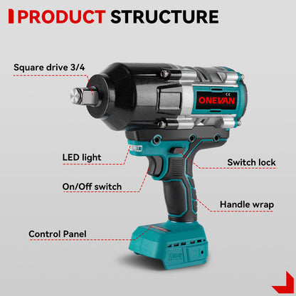 ONEVAN 3/4 3100N¡¤m Impact Wrench & 10000PSL Grease Gun Brushless Cordless 2?Pc. Combo Kit 6.0Ah