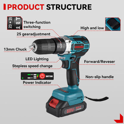 ONEVAN 450N¡¤m Brushless Cordless Impact Drill 25+3 Torque | For Makita 18V Battery