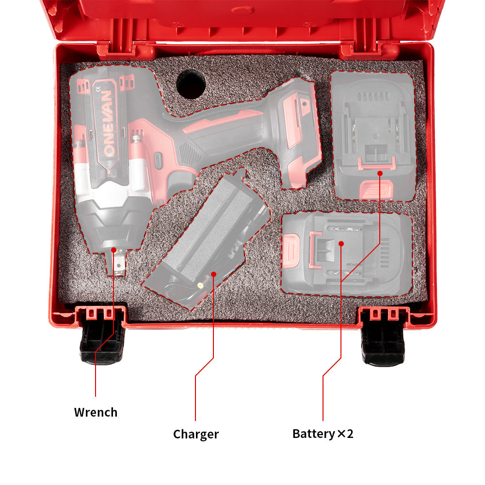 ONEVAN 1800N¡¤m Cordless Wrench Tool Storage Case with 12-Piece Wrench Set