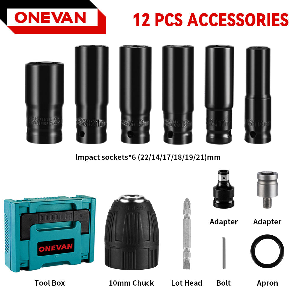 ONEVAN 1800N¡¤m Cordless Wrench Tool Storage Case with 12-Piece Wrench Set