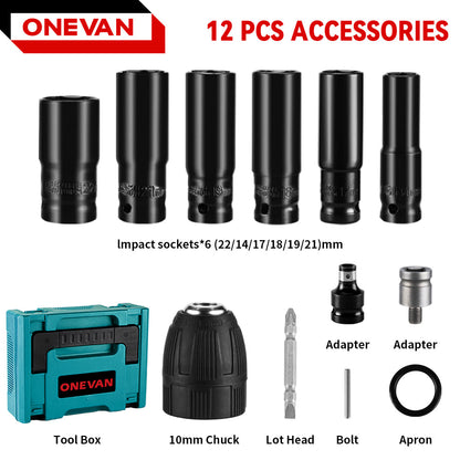 ONEVAN 1800N¡¤m Cordless Wrench Tool Storage Case with 12-Piece Wrench Set