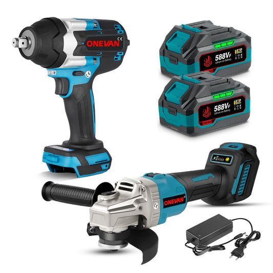 ONEVAN 1/2 1800N¡¤m Impact Wrench & 125mm Grinder Brushless Cordless 2?Pc. Combo Kit 6.0Ah
