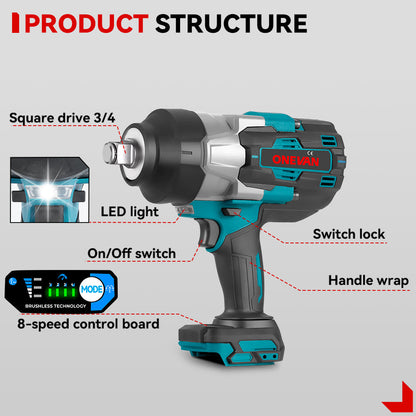 ONEVAN 3/4 3500N¡¤m Brushless Cordless Impact Wrench | For Makita 18V Battery