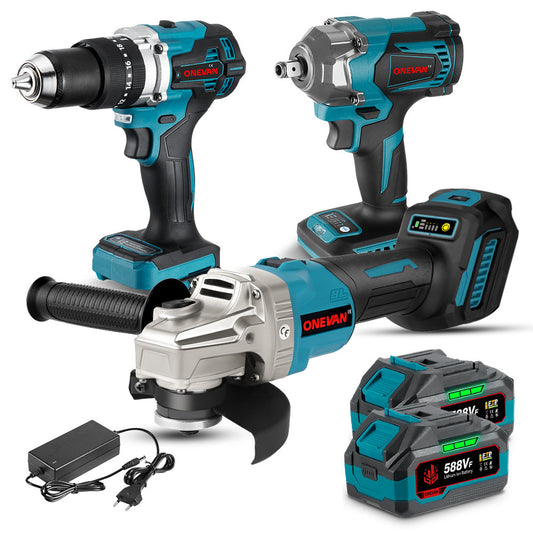 ONEVAN 1/2 1200N¡¤m Impact Wrench & 125mm Grinder & 13mm Drill Brushless Cordless 3?Pc. Combo Kit 6.0Ah