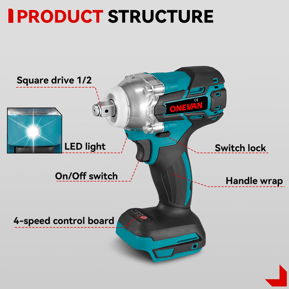 ONEVAN 520N¡¤m Wrench & 6 Chainsaw & 25mm Pruner with 2m Telescoping Pole Brushless Cordless Combo Kit
