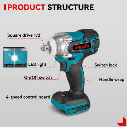 ONEVAN 520N¡¤m Wrench & 6 Chainsaw & 25mm Pruner with 2m Telescoping Pole Brushless Cordless Combo Kit