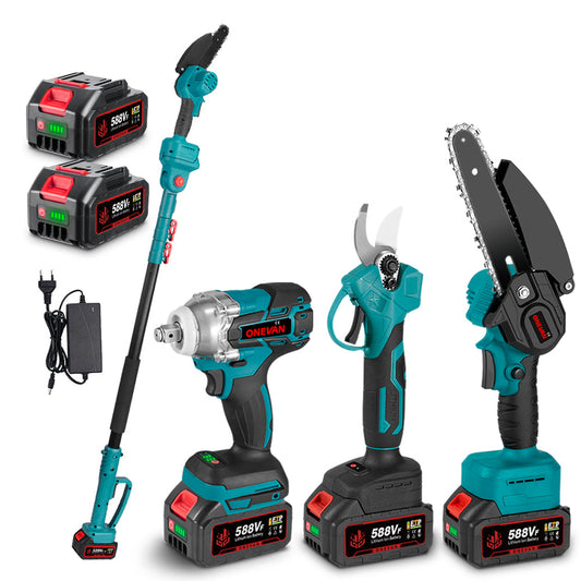 ONEVAN 520N¡¤m Wrench & 6 Chainsaw & 25mm Pruner with 2m Telescoping Pole Brushless Cordless Combo Kit