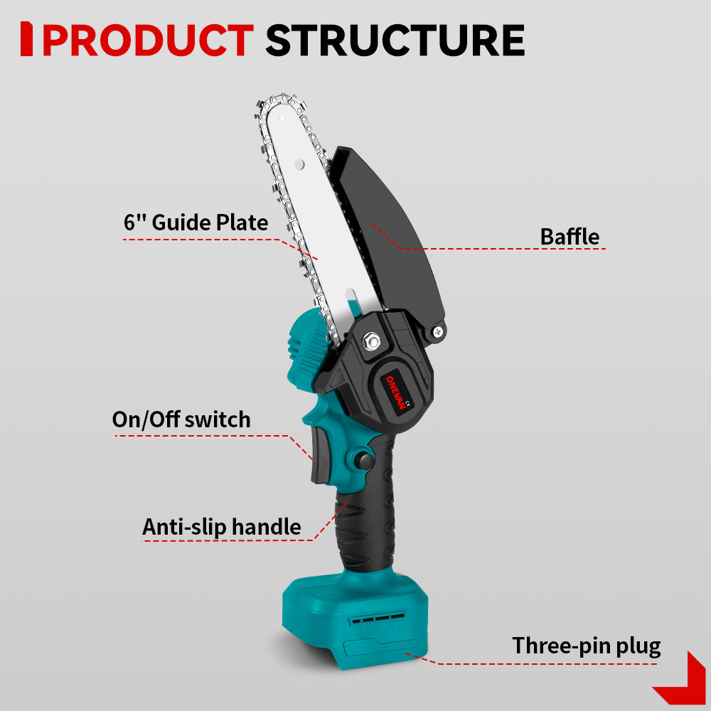 ONEVAN 6 Mini Brushless Cordless Chainsaw Compatible with Extension Pole