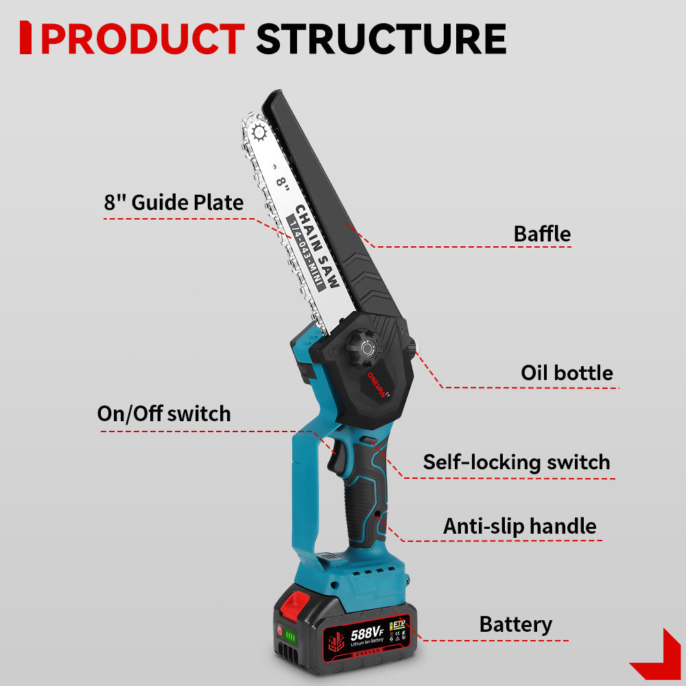 ONEVAN 8 Telescoping Pole(1.1-2m) Brushless Cordless Chainsaw | For Makita 18V Battery