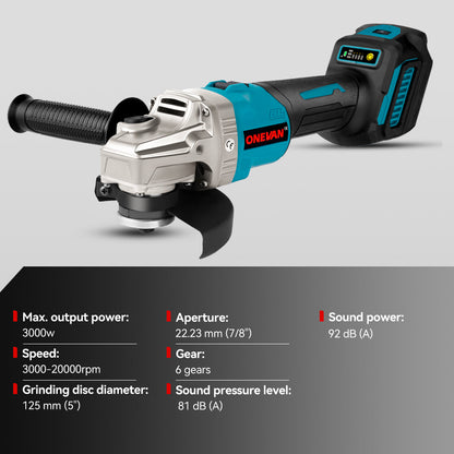 ONEVAN 125mm Brushless Cordless Angle Grinder 6 Gears | For Makita 18V Battery