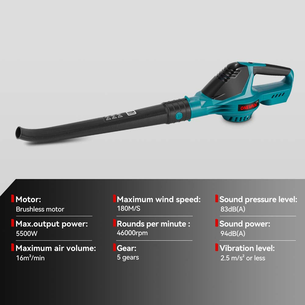 ONEVAN 5500W Brushless Cordless 5-Speed Snow/Leaf Blower | For Makita 18V Battery