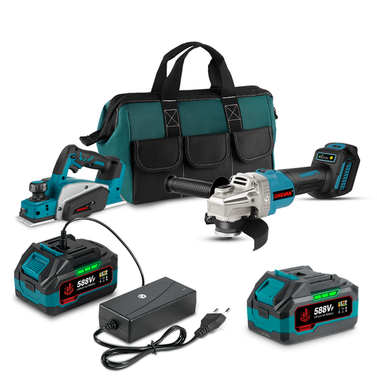 ONEVAN 18V Handheld Planer & 125mm Angle Grinder Brushless Cordless 2?Pc. Combo Kit 6.0Ah