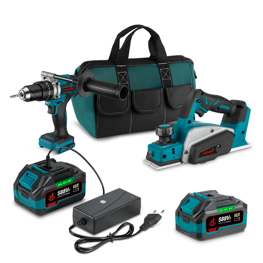 ONEVAN 13mm Electric Drill & 18V Handheld Planer Brushless Cordless 2?Pc. Combo Kit 6.0Ah