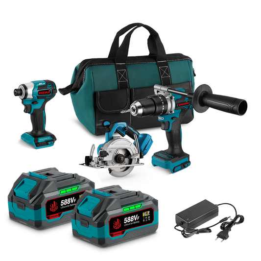 ONEVAN 125mm Circular Saw & 13mm Electric Drill & 1/4 Screwdriver Brushless Cordless 3?Pc. Combo Kit 6.0Ah