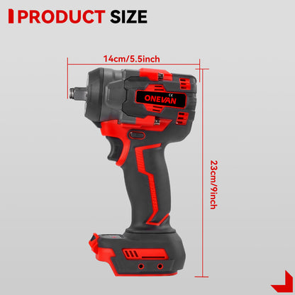 ONEVAN 1/2 1200N¡¤m Brushless Cordless Impact Wrench With 2 Batteries & 12-Piece Socket Set