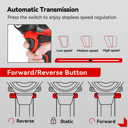 ONEVAN 1/2 1200N¡¤m Brushless Cordless Impact Wrench With 2 Batteries & 12-Piece Socket Set