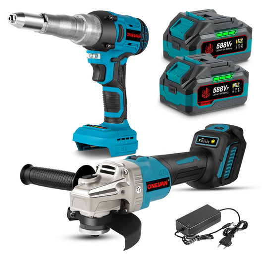 ONEVAN 125mm Angel Grinder & Electric Rivet Gun Brushless Cordless 2?Pc. Combo Kit 6.0Ah