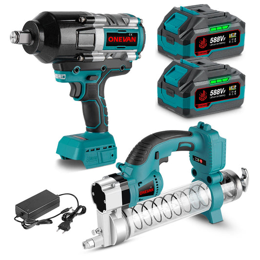 ONEVAN 3/4 3100N¡¤m Impact Wrench & 10000PSL Grease Gun Brushless Cordless 2?Pc. Combo Kit 6.0Ah